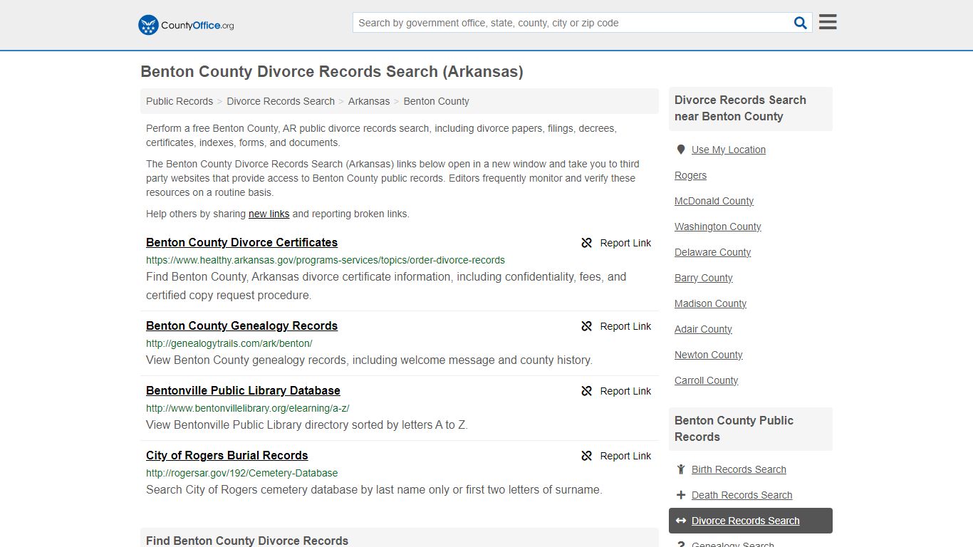 Benton County Divorce Records Search (Arkansas) - County Office