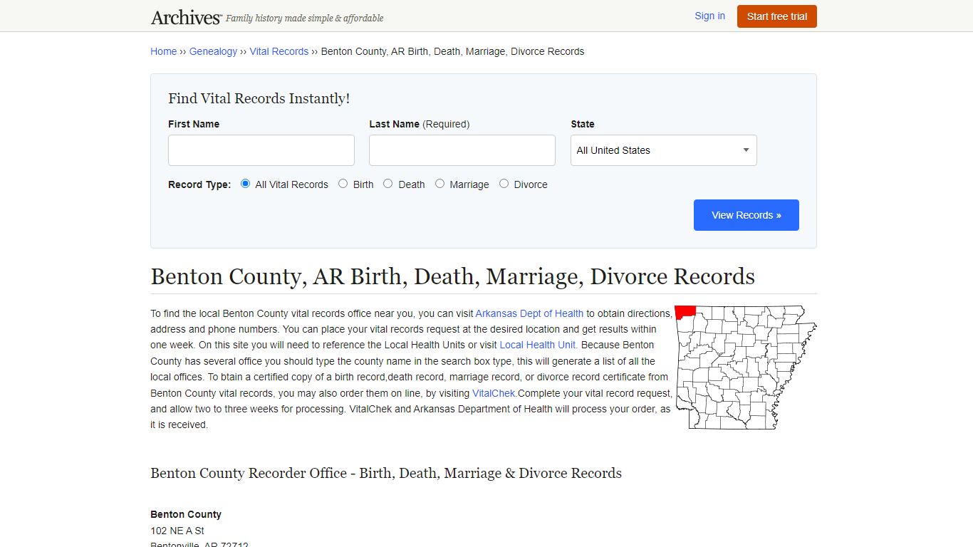 Benton County, AR Birth, Death, Marriage, Divorce Records - Archives.com